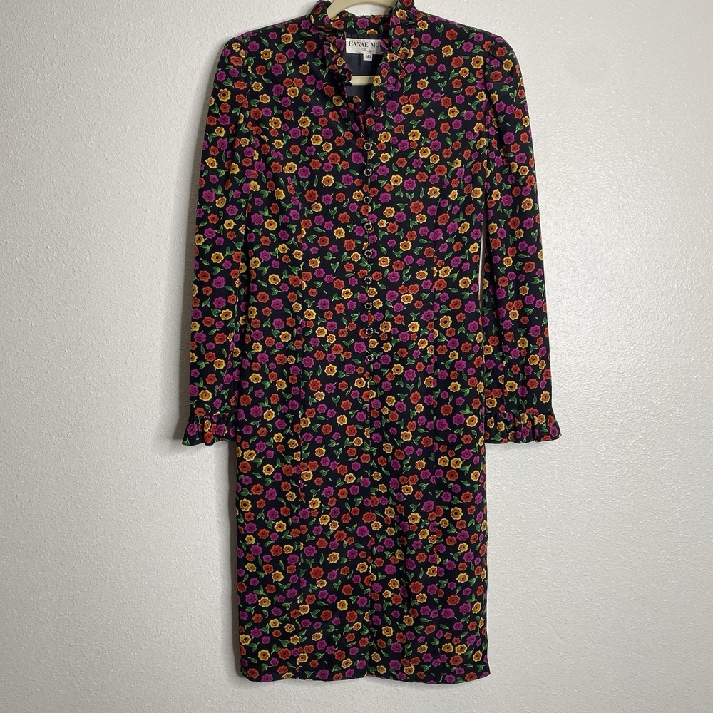 Vintage Hanae Mori Boutique Dress Silk Floral‎ Size 4